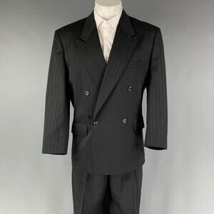 MATSUDA Size S Black Stripe Wool Double Breasted 30 29 Suit